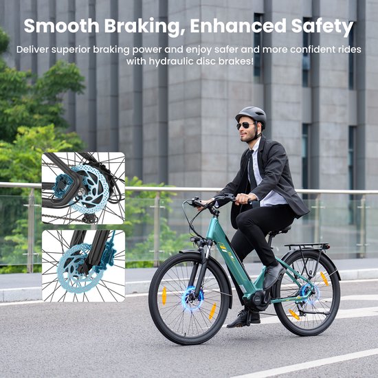 Touroll Urbano 3 Elektrische Fiets - 250W Mid-Motor - 70Nm Koppel - 468Wh Accu (max 150km) - Hydraulische Schijfremmen - Shimano 7 Versnellingen - Vering met Lockout - Comfortabel Step-Through Frame - 27.5 inch - Teal van Touroll — afbeelding 4