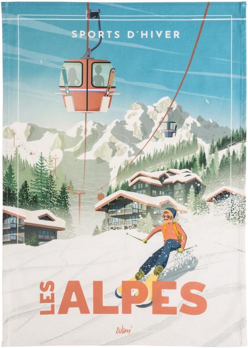 Bedrukte Katoenen Theedoek Les Alpes - 50x75 cm