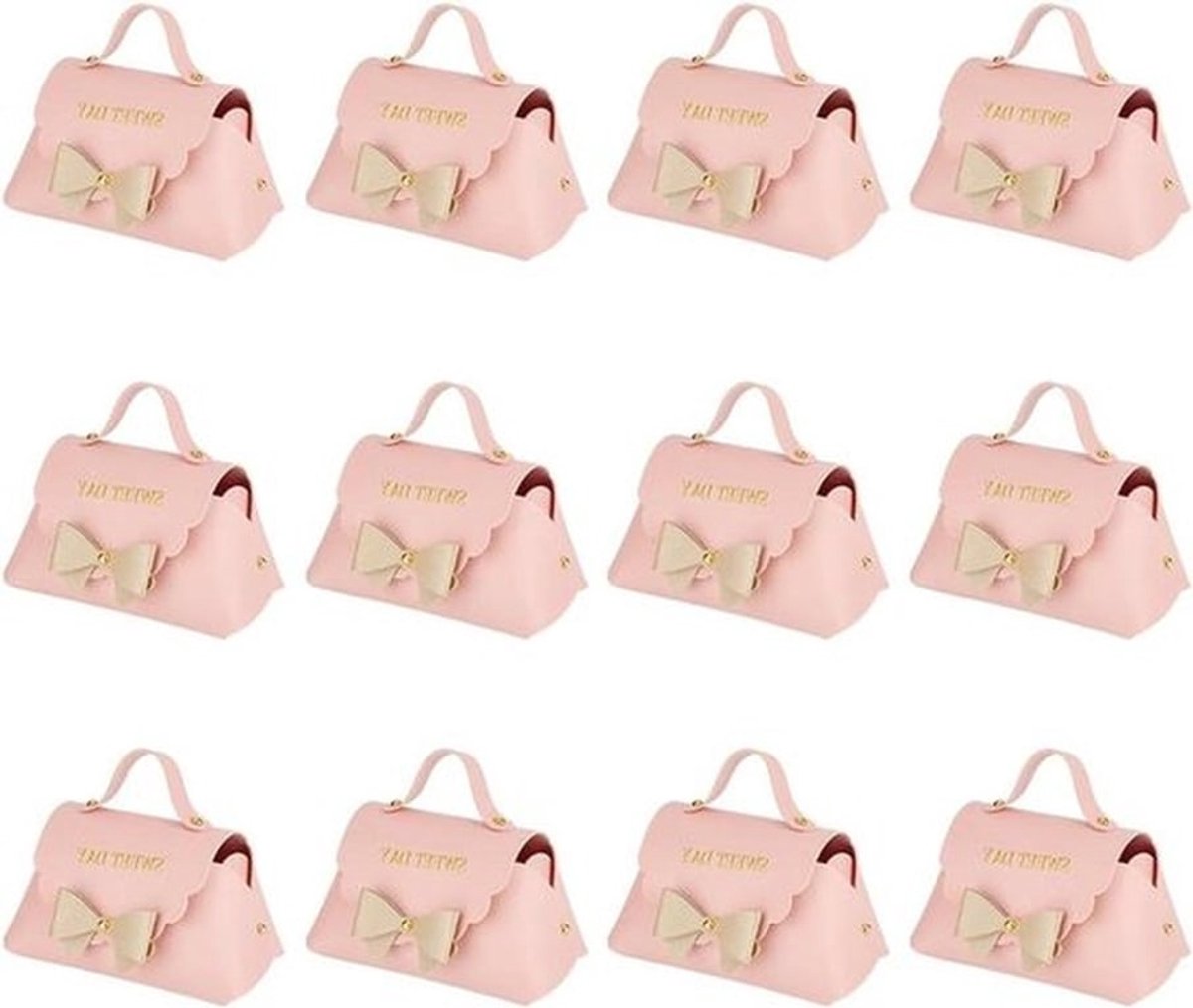12 Pack Lederen Strik Geschenkdozen - Roze PU Lederen Mini Handtas Snoep Geschenkdoos - Herbruikbare Feestgunst Snoepdozen voor Bruiloft Verjaardag Valentijnsdag
