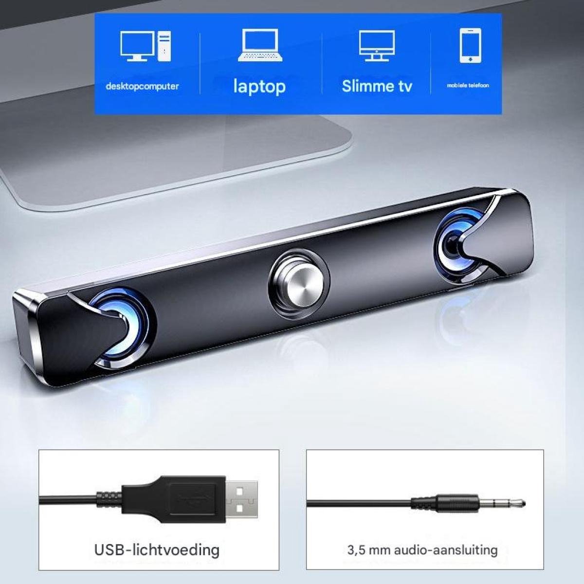 longziming Usb Soundbar met Krachtig Stereo Geluid voor Pc - afbeelding 3