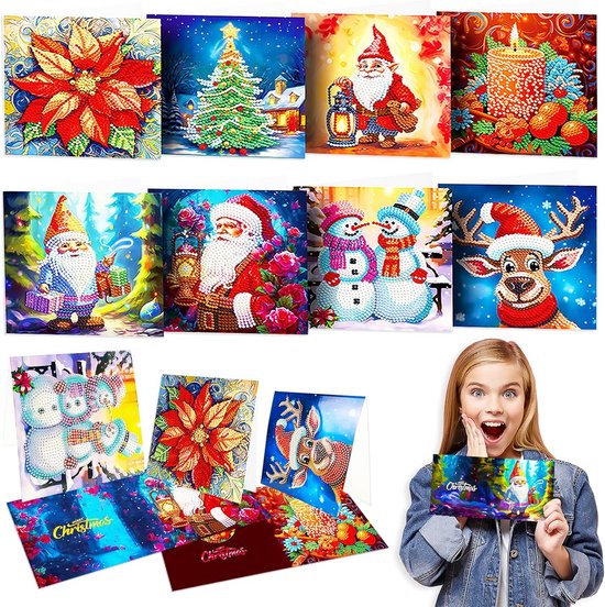 8x DIY Diamond Painting Kerstkaarten Set - Wenskaarten Knutselen voor ...