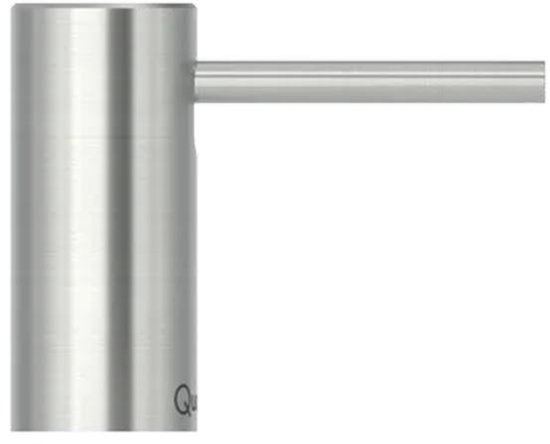 Zilverkleurige zeepdispenser met een smalle hendel.