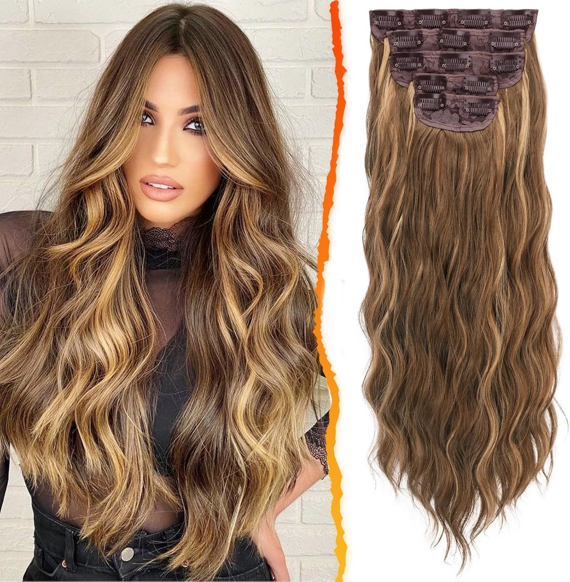 Synthetische Clip-in Haarextensions 5 Delen Golvend Lang Volume 50cm