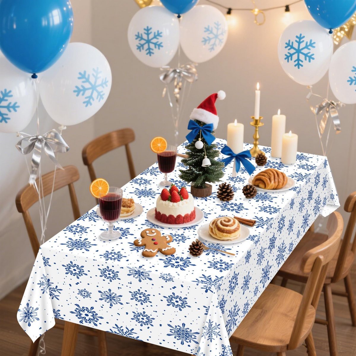 4x Tafelkleed Sneeuwvlok Wit – 220x130 cm – Kerst & Winter Decoratie