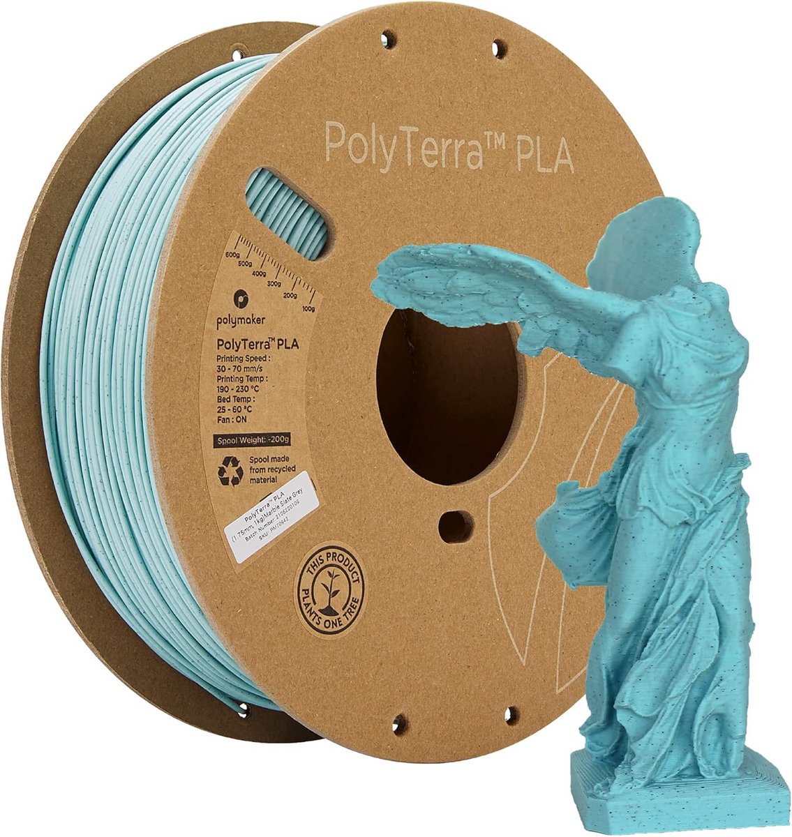 PLA 3D Printfilament, 1.75mm, Slate Grijs (Marmer-look), 1kg