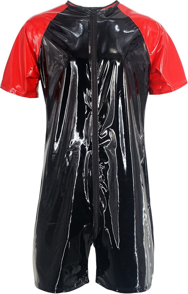 Sexy Jumpsuit voor Heren in Glanzend Kunstleer met Lange Ritssluiting