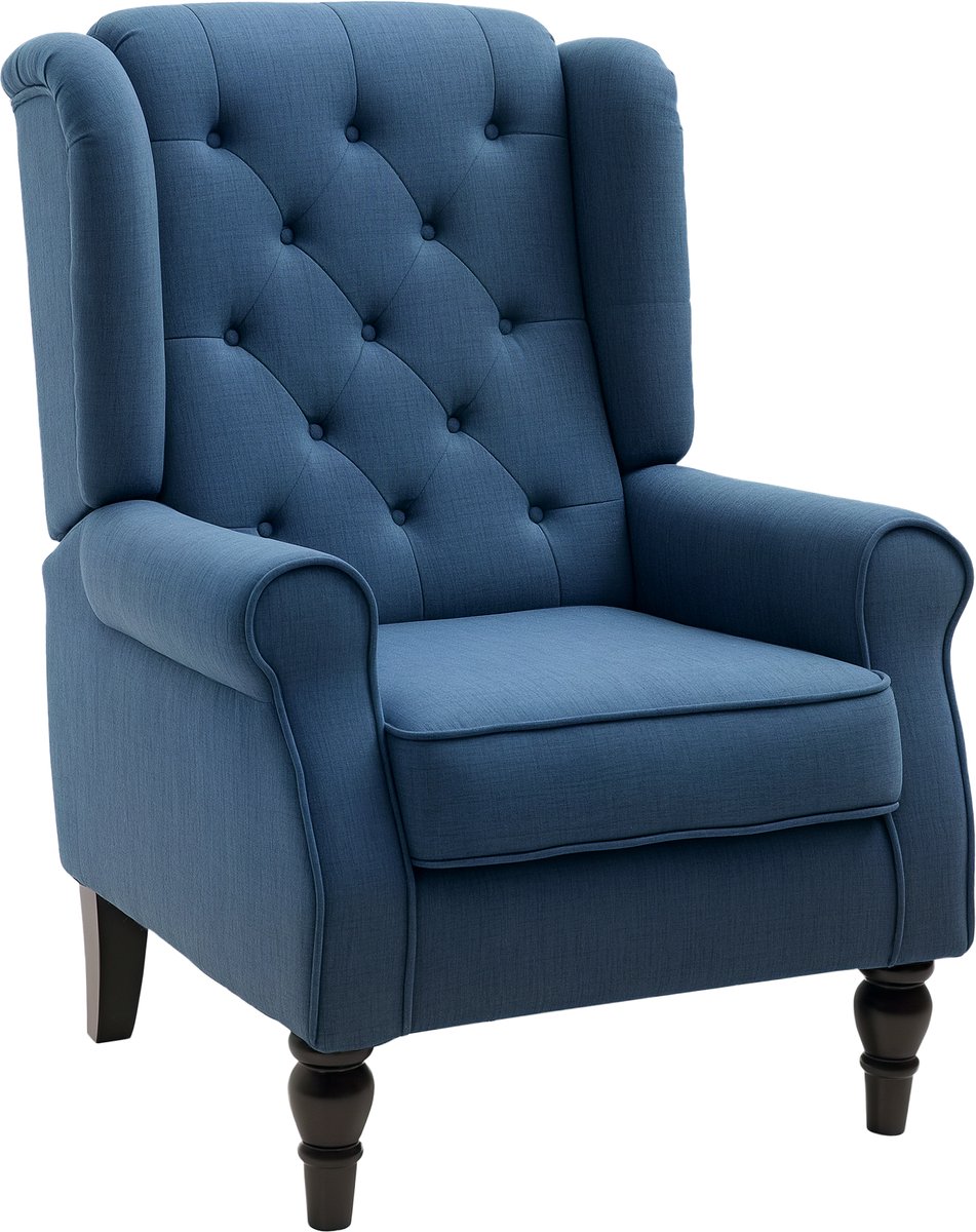 Elegante Oorfauteuil – Dik Gevoerd, Afneembare Hoes, 74 x 86 x 102 cm, Blauw