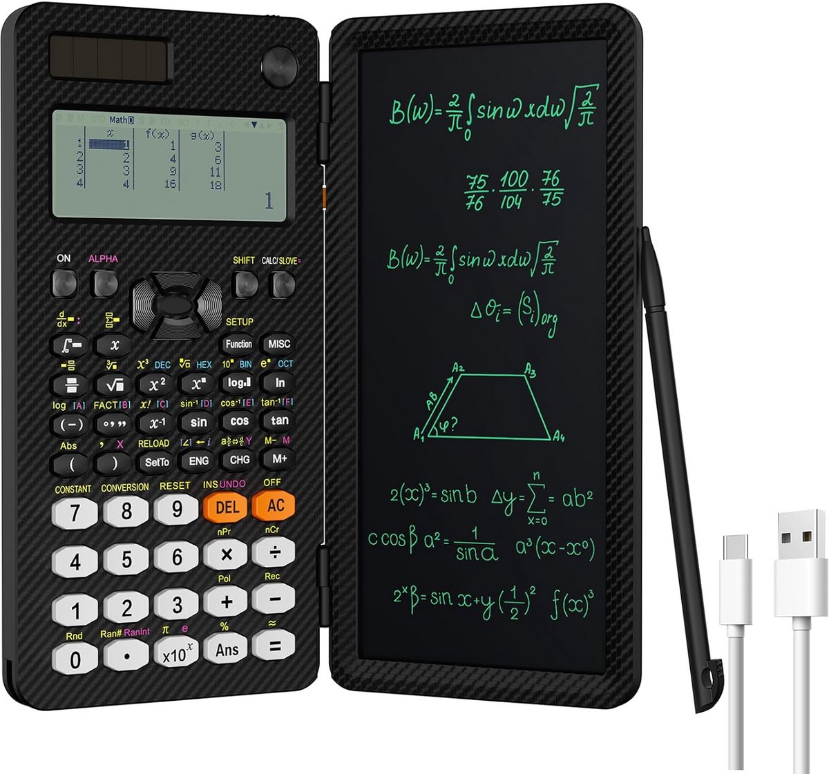 Wetenschappelijke Rekenmachine met Oplaadbare Functie, Schrijftablet en Pen - 552 Functies voor Wiskunde, Natuurkunde en Techniek
