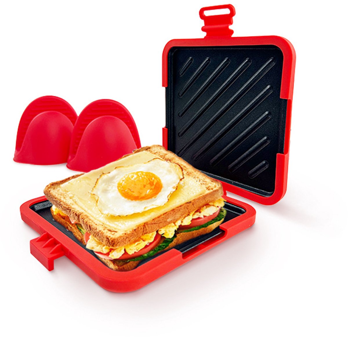 Magnetron sandwichmaker - Sandwichmaker - Bakplaat - sandwich maker - Panini maker - Broodrooster - Siliconen - Rood — afbeelding 1