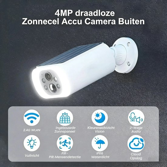 TWUFY Solar Camera - Beveiligingscamera Draadloos Buiten - Buiten Camera met Nachtzicht - Buiten Camera met Zonnepaneel - Bewakingscamera voor Buiten - Beveiligingscamera Buiten - 4MP Ultra HD - Met wifi en App - 3 Stuks — afbeelding 4