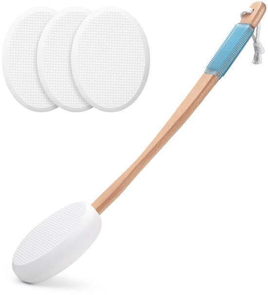 Lotion Applicator voor Rug & Voeten – 4 Verwisselbare Pads – 43 cm (17 inch) Gebogen Handvat – Zonnebrandapplicator – Wit