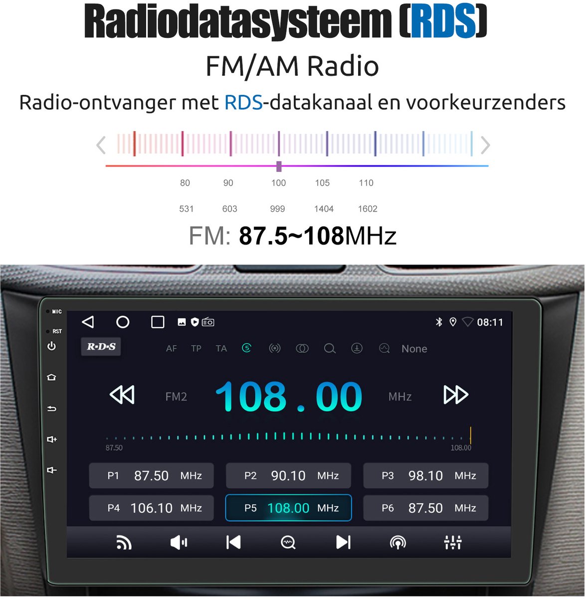 9 Inch 2 DIN Android 15 Autoradio met HD Touchscreen, GPS, Apple CarPlay, Android Auto, 2GB RAM, 32GB ROM - Afbeelding 4