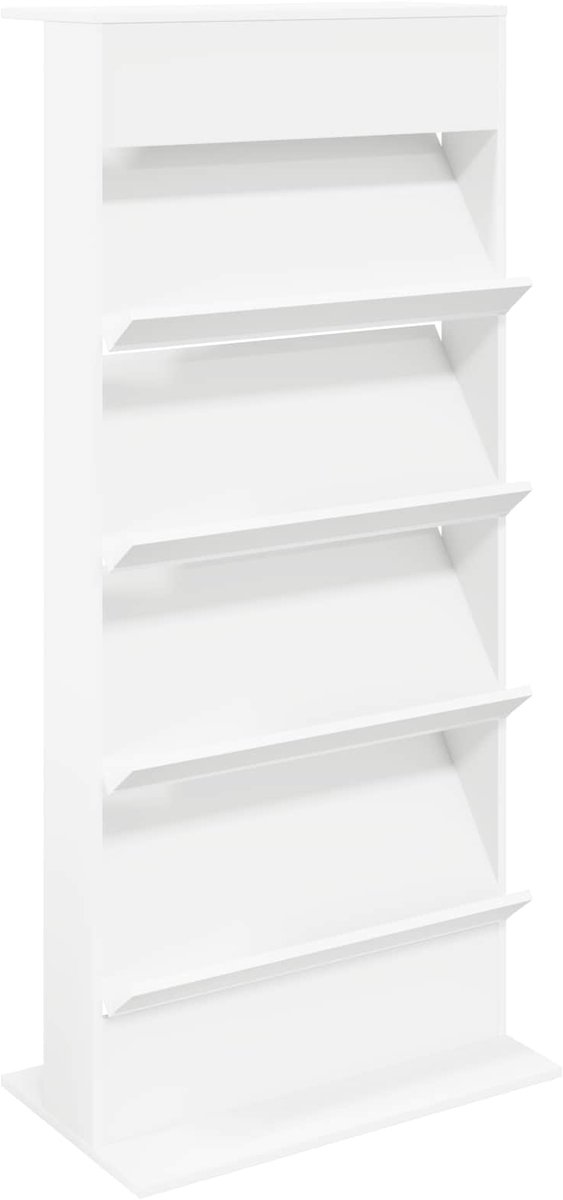 vidaXL - Tijdschriftenrek - met - plank - Wit - 70 - x - 41 - x - 156 - cm - Bewerkt - hout