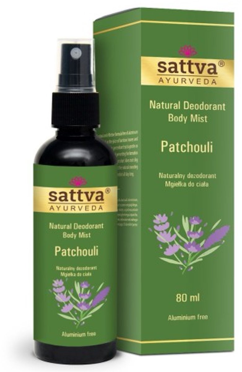 Sattva Ayurveda Natural Deodorant Spray Patchouli 80ml - Sensual Scent for Women - Body Spray with Plant Extracts - Deodorant for Ladies
