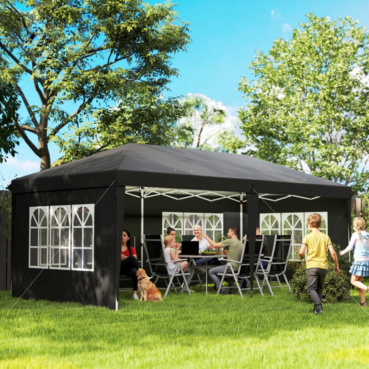 REDOM Opvouwbare Partytent - Met 4 Afneembare Zijwanden - Polyester - Zwart - 5,85 X 2,95 M