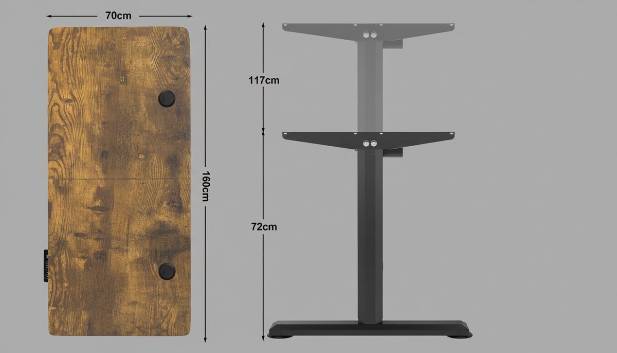 Electric Desk Casa Velluto Elevare Pro – 160x70 cm – Elektrisch In Hoogte Verstelbaar Zit-Sta Bureau met Monitorstandaard, 2 Geheugenhoogtes, Ergonomisch Design – Bruin