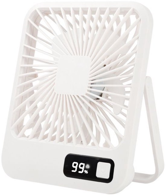 Draagbare tafelventilator wit, 5 snelheden, USB opladen, batterij-indicator, multifunctioneel ontwerp, krachtig koelen