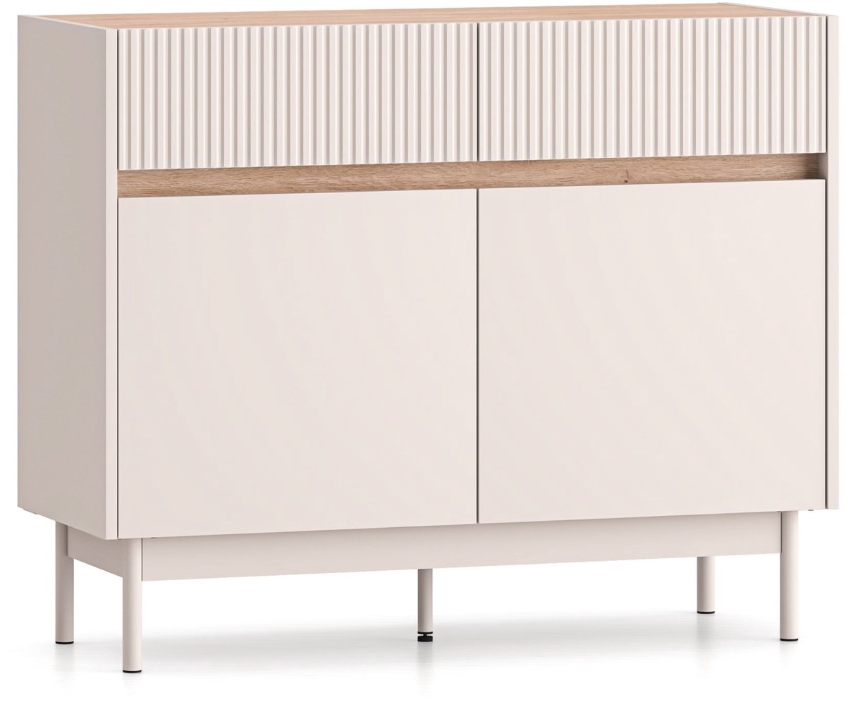 Selsey Dunea – Dressoir 2-deurs met 2 laden, Kasjmier grijs/eikenlook, 104 cm
