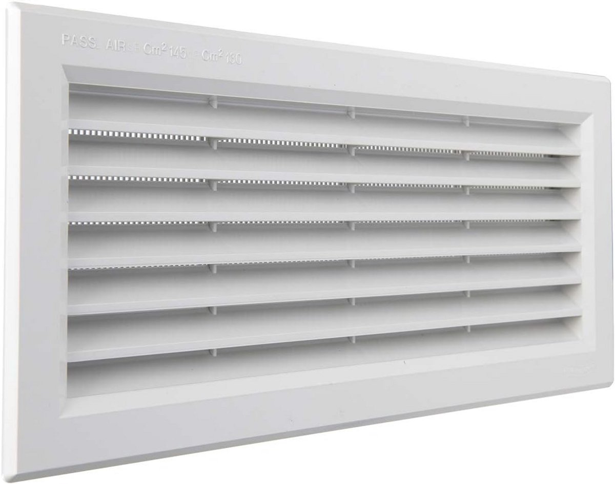 Rechthoekig Ventilatierooster met Insectenwerend Net - 315 x 136 mm - Wit Kunststof