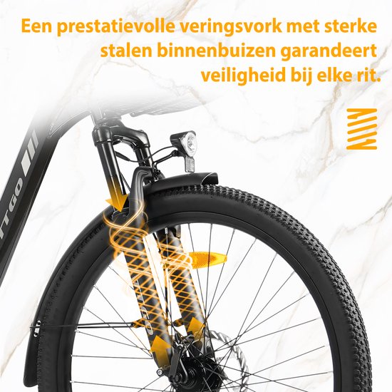 TTGO Elektrische Fiets - Tot 120 km Actieradius - 18Ah Accu - 26" stadsfiets - Shimano 7 Versnellingen - LCD Display - zwart van TTGO — afbeelding 4