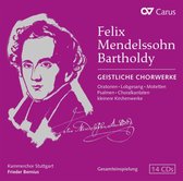Felix Mendelssohn Bartholdy - Geistliche Chorwerke op paarse achtergrond met portret en tekst.