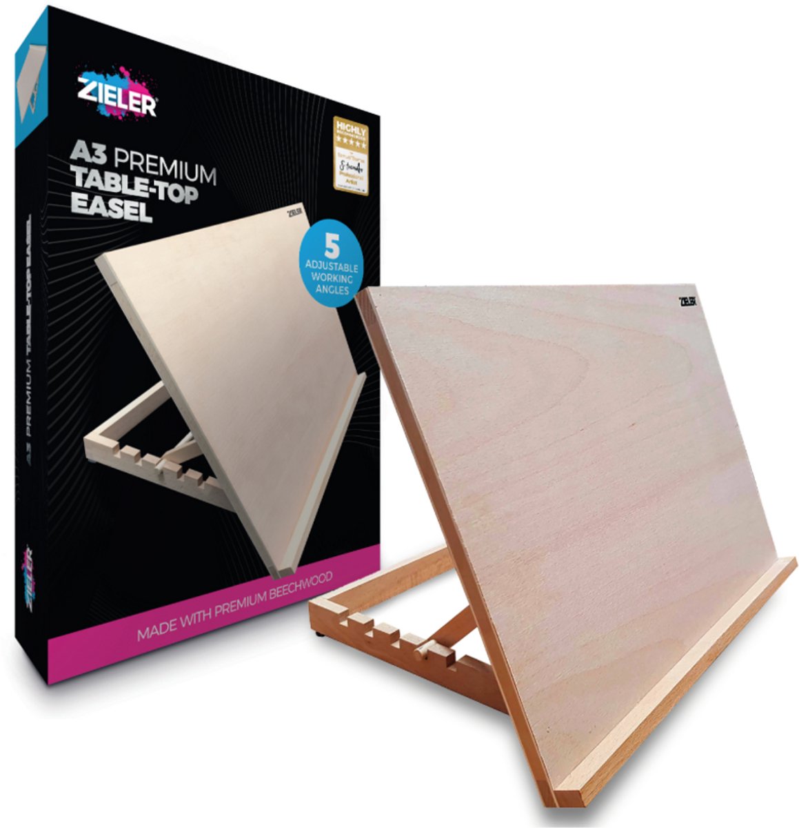 Zieler Workstation A3 Formaat - Houten Tekentafel - Tekenbord - 5 Standen - voor Volwassenen en Kinderen - Lessenaar - Tafelezel met Werkblad van 317 x 450 mm - Schildersezel — afbeelding 10