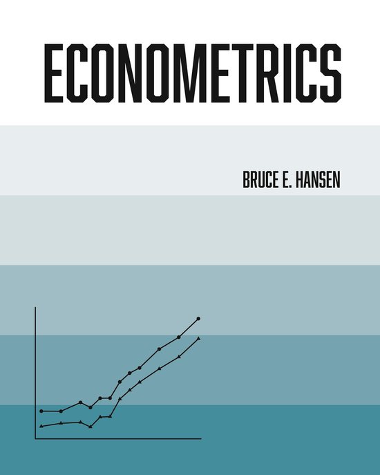 Boekomslag voor 'Econometrics' van Bruce E. Hansen, met horizontale gekleurde banen en een grafiek.