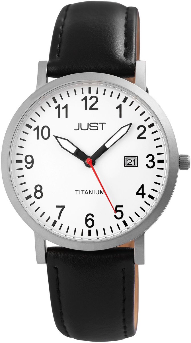 JUST Herenhorloge van echt leer Keenan Titan, heren, 5 ATM, band van echt leer, diameter 40 mm