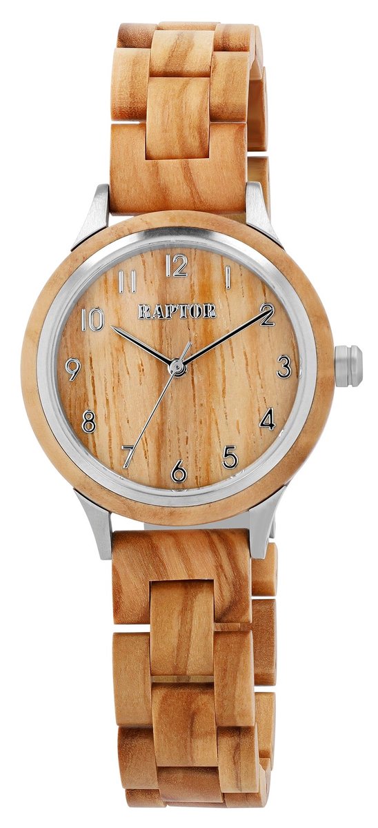 Raptor Dameshorloge zebrahout Lenni Raptor dameshorloge "Lenni", houten band en kast met