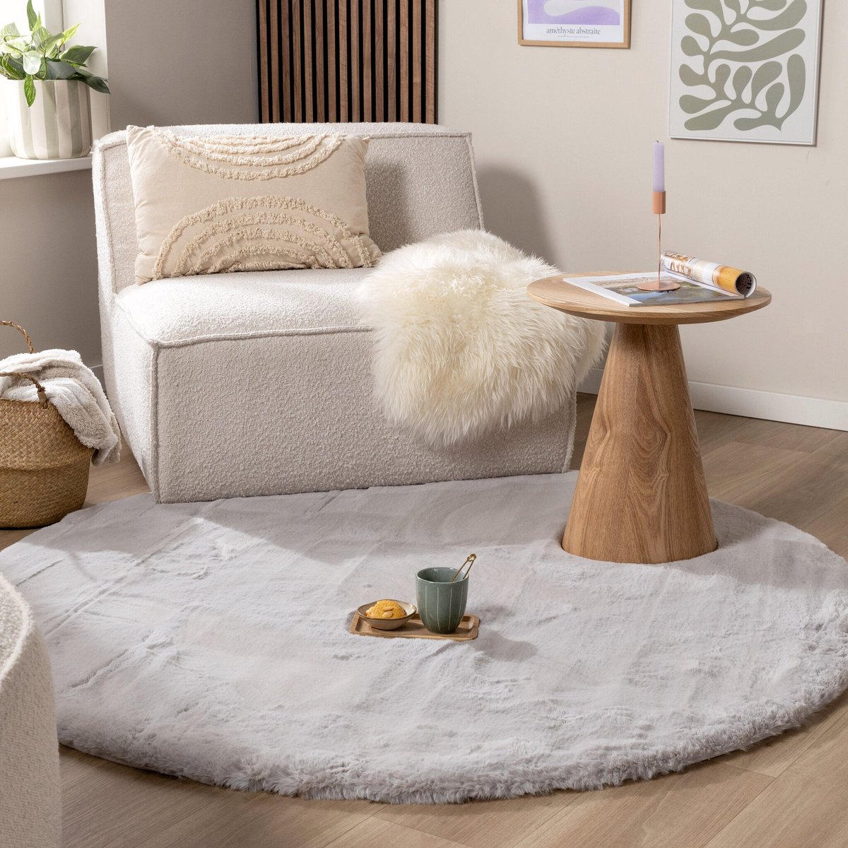 NATURL. Rond Hoogpolig vloerkleed - Comfy Supreme Grijs - Ø 160cm