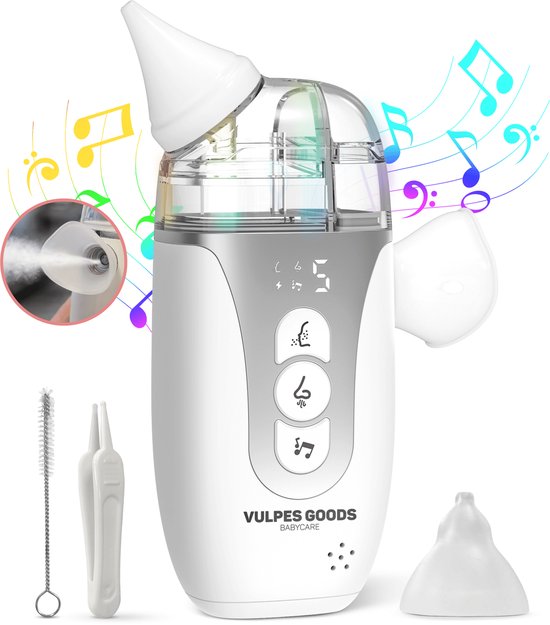 Vulpes Goods® Babycare - Baby Neusreiniger 2-in-1 - Baby Neusreiniger Elektrisch met Ultrasone Vernevelaar - 65kPa Zuigkracht & 5 standen - Neusdouche - Snoetenpoetser - Neuszuiger - Lichtgewicht & Muziek - Grote Batterij - USB-C