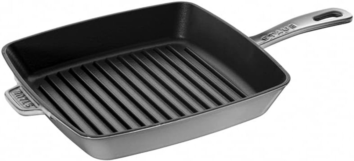 Grillpan - Koekenpan - Buiten koken - Gietijzeren kwaliteit - 26x26 cm - Grafietgrijs