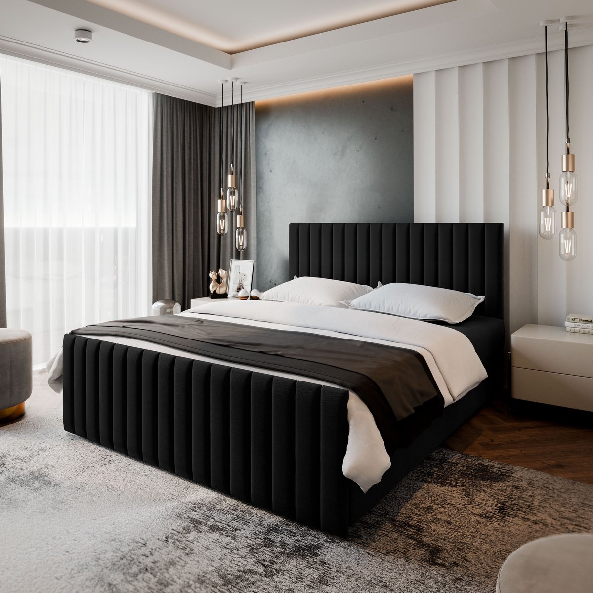 Boxspring ARION 180x200 cm met matras en topper, bedkasten - Zwart thumbnail 5