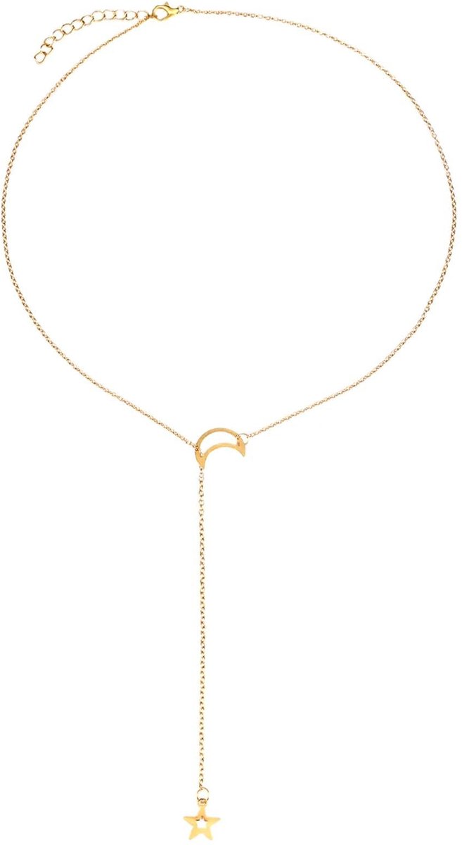Lange Gouden Ketting voor Vrouwen - Y-Design met Maan en Ster Details - Perfect voor Feest, Bruiloft en Prom