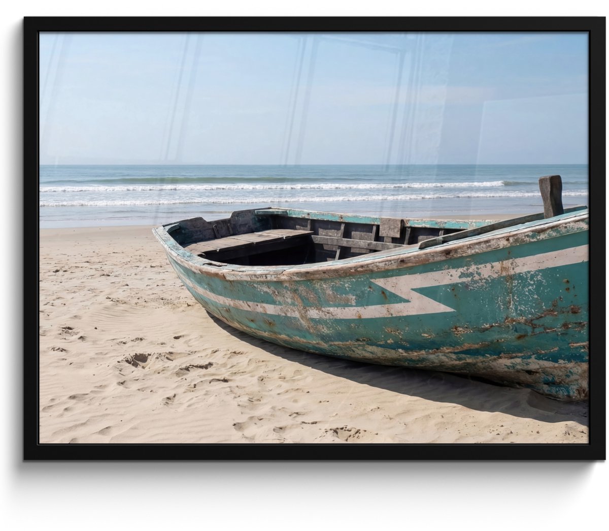 FrameYourWall Poster in lijst - Fotolijst 70x50 cm - Posters - Boot - Zandstrand - Zee - Posterlijst zwart - Decoratie - Wanddecoratie woonkamer - Muurdecoratie slaapkamer