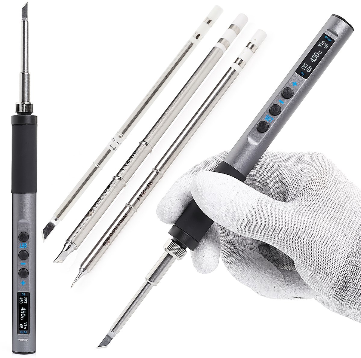 TECHREBAL T12 USB Precisie Soldeerbout - 65W - OLED Display - Set met 3 Soldeerpunten