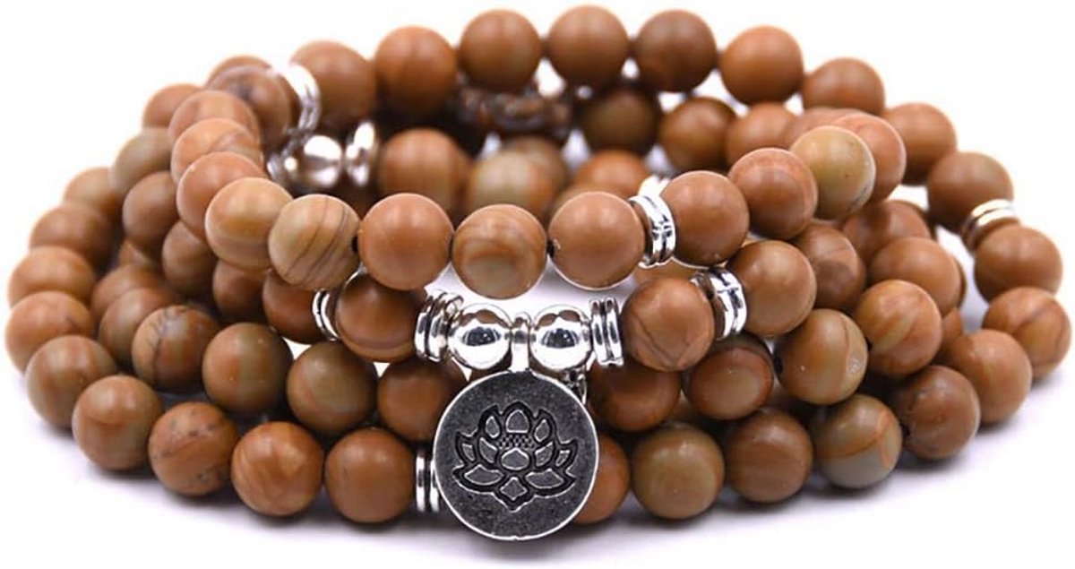 Mala Armband 108 Natuurlijke Kralen met Lotus Bedel voor Mindfulness en Yoga
