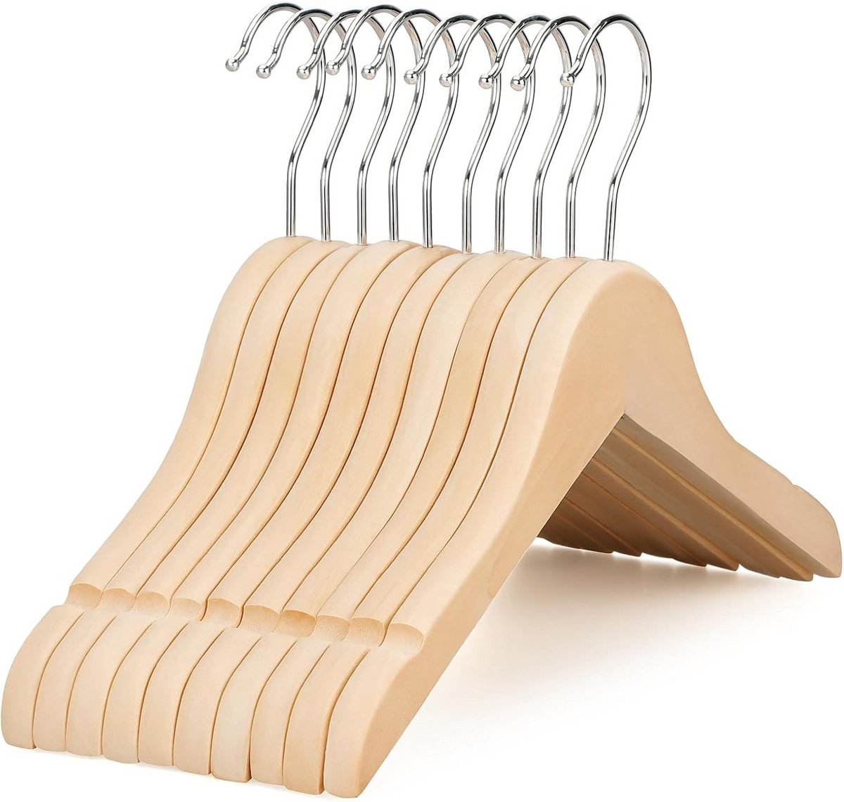 Houten kledinghangers voor kinderen - 360° flexibele haak - 10 stuks