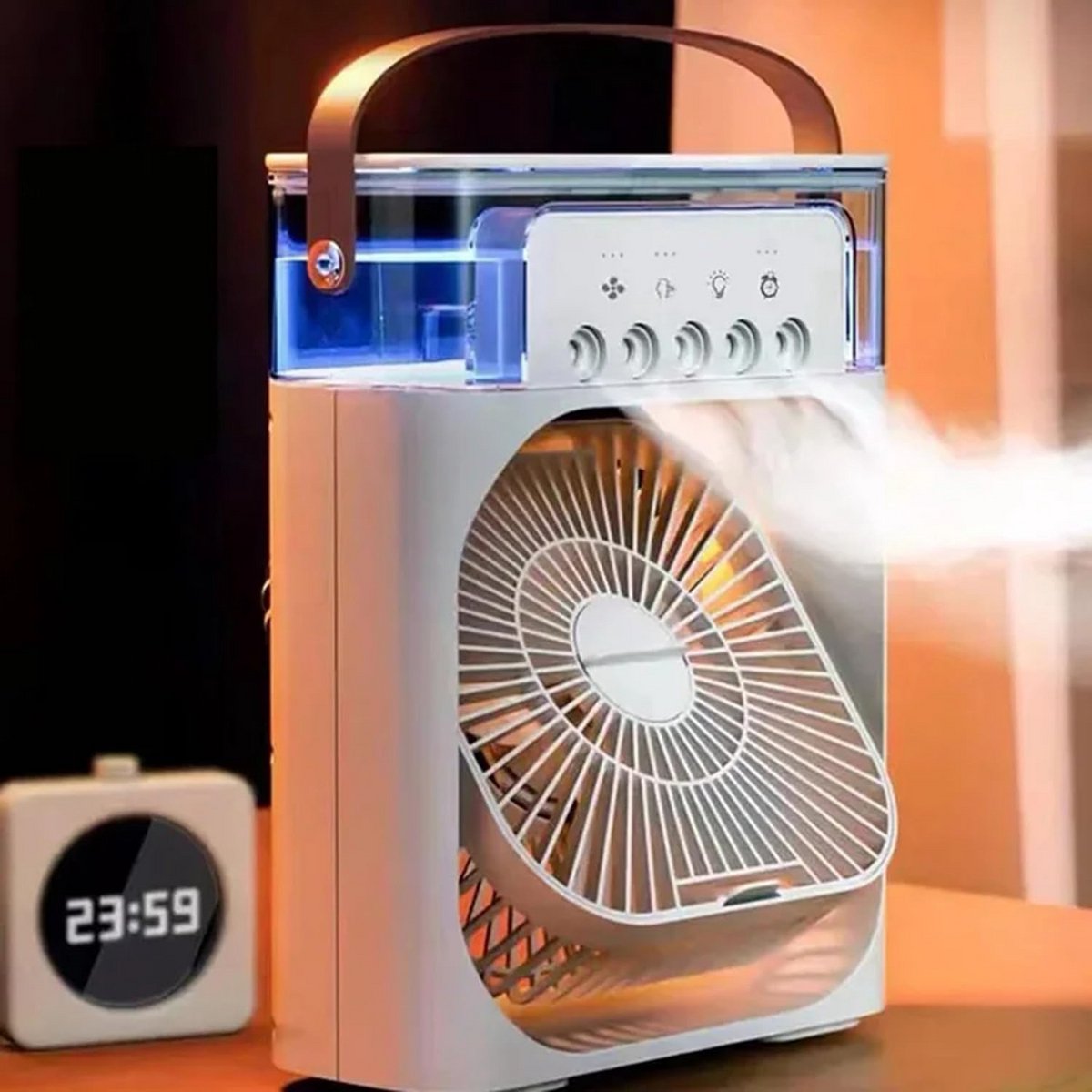 Draagbare Mini Airco Verdamper met Luchtbevochtiger en LED Nachtlamp - USB (Wit)