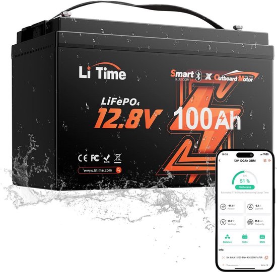 12V 100Ah LiFePO4 Accu met Bluetooth en Lange Levensduur voor Boten en Campers