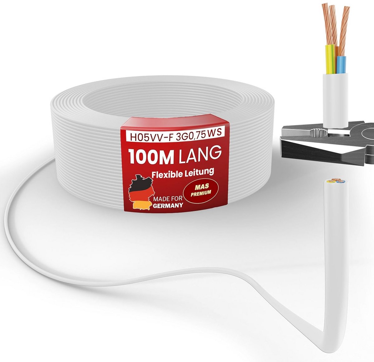 Flexibele Kunststof Installatiekabel 3-aderig voor Binnen en Buiten 0,75mm² - 100 Meter