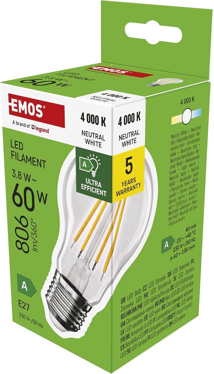 Vervangende LED-Lamp E27 - 60W Gloeilamp Equivalent - 806 Lumen Neutraal Wit Licht
