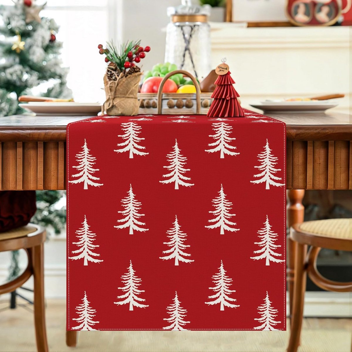 Kerst tafelloper 40 x 180 cm - winter tafeldecoratie rood