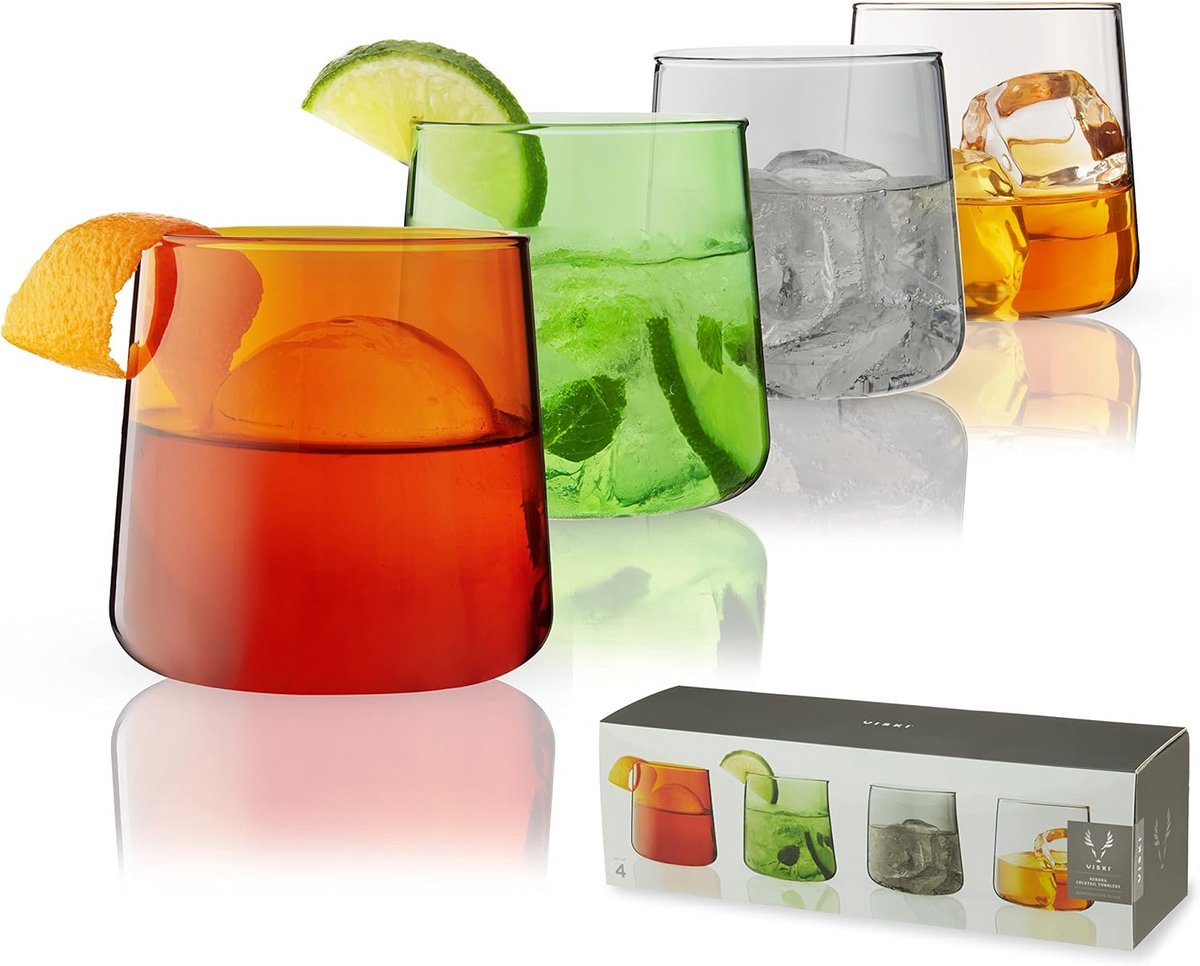 Set van 4 Gekleurde Cocktailglazen zonder Steel - 300ml - Duurzaam Borosilicaatglas