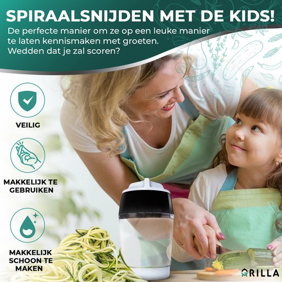 Grilla Spiraalsnijder - Spirelli - Spiralizer voor Groenten - Courgettesnijder Spiraal - Dunschiller - Zwart