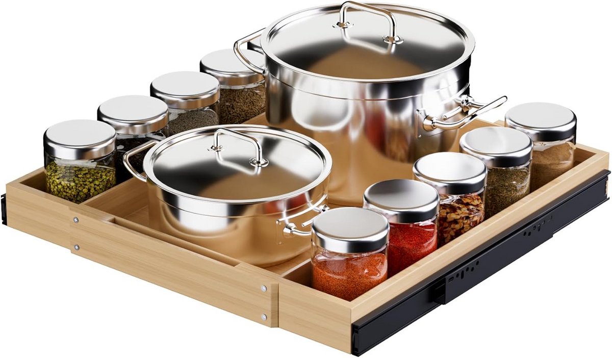 Uitschuifbare Bamboe Treklaadorganizer voor Keuken en Bijkeuken