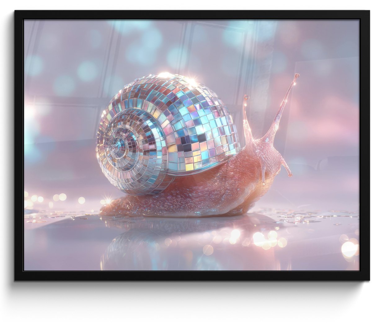FrameYourWall Poster in lijst - Fotolijst 70x50 cm - Posters - Slak - Disco - Mozaïek - Blauw - Posterlijst zwart - Decoratie - Wanddecoratie woonkamer - Muurdecoratie slaapkamer