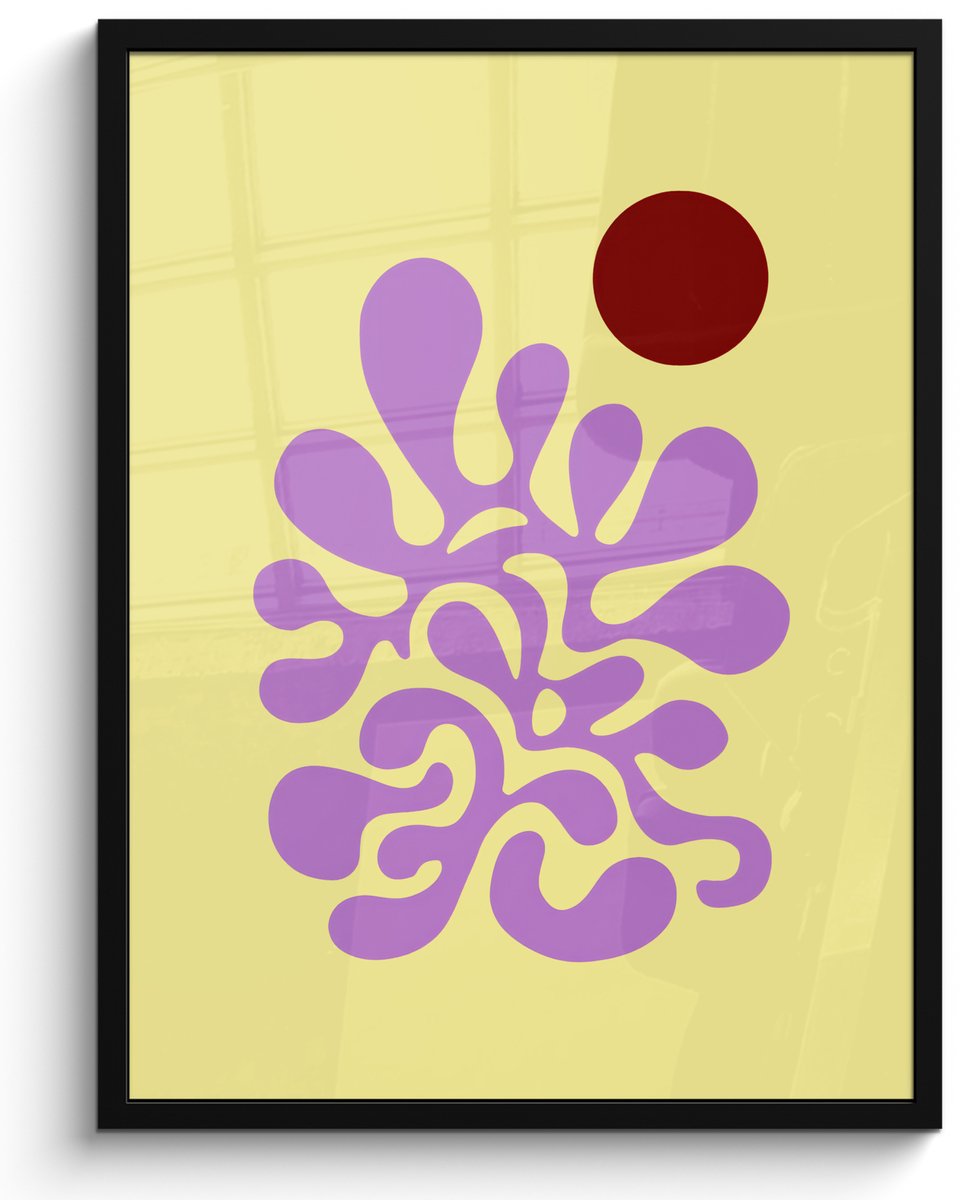 FrameYourWall Poster in lijst - Fotolijst 50x70 cm - Posters - Koraal - Cirkel - Abstract - Geel - Posterlijst zwart - Decoratie - Wanddecoratie woonkamer - Muurdecoratie slaapkamer