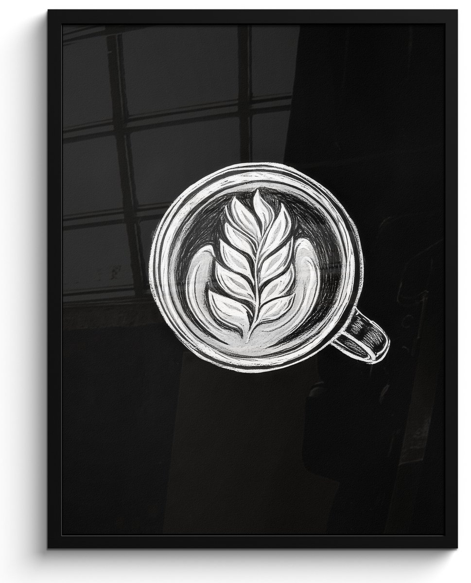 FrameYourWall Poster in lijst - Fotolijst 50x70 cm - Posters - Krijttekening - Koffie - Latte art - Posterlijst zwart - Decoratie - Wanddecoratie woonkamer - Muurdecoratie slaapkamer
