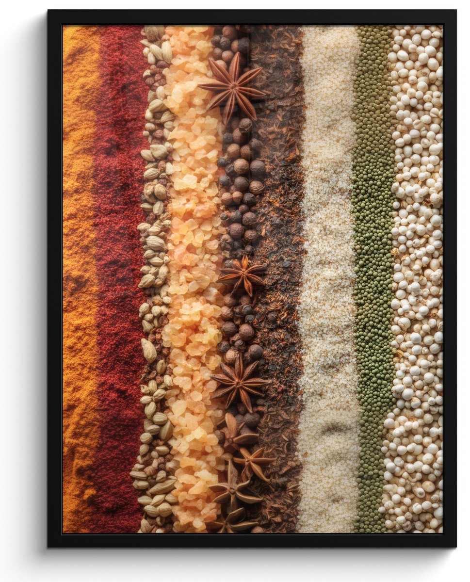 FrameYourWall Poster in lijst - Fotolijst 50x70 cm - Posters - Banen - Verticaal - Kruiden - Variatie - Posterlijst zwart - Decoratie - Wanddecoratie woonkamer - Muurdecoratie slaapkamer Kruiden - Kleurrijk